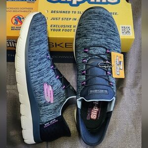 Skechers Slip-On Sneakers in Blue and Pink